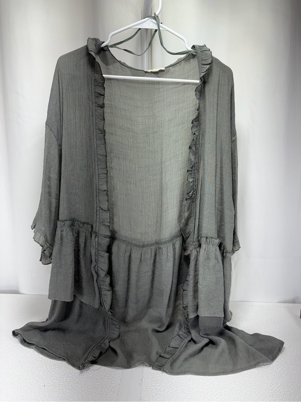easel Gray Ruffled Open-Front Swim Coverup 4642